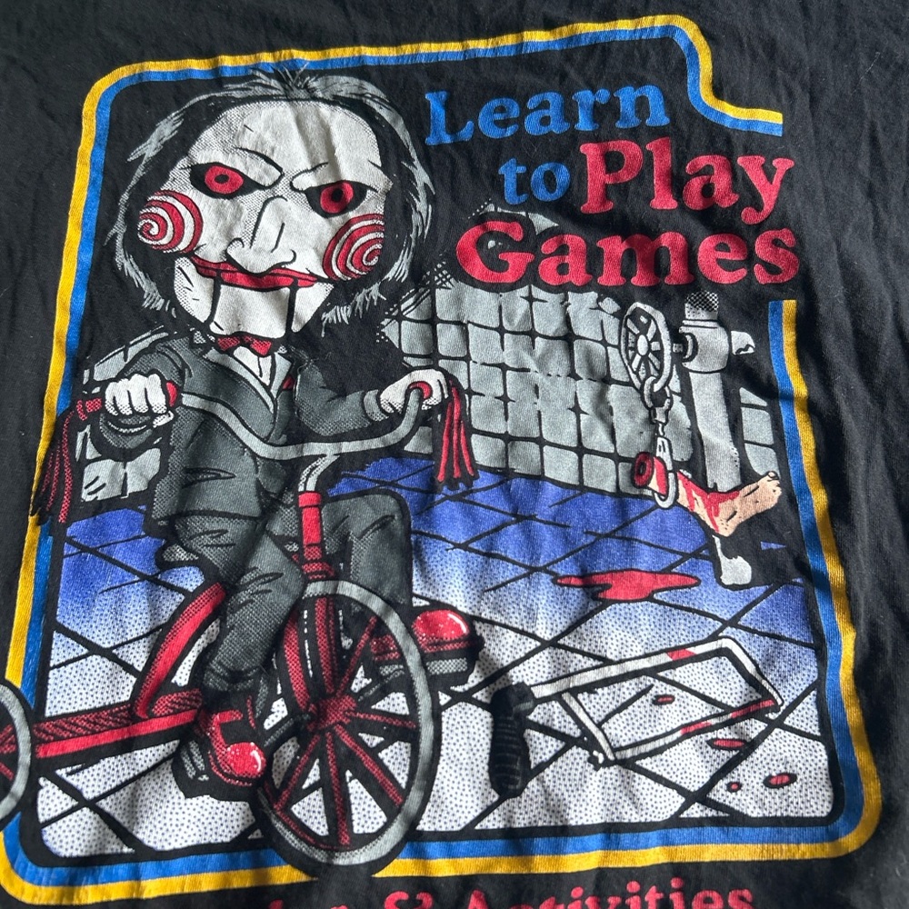 Saw Jigsaw Puppet Parody Tee | Learn to Play Games | Horror Dark Humor | 2XL